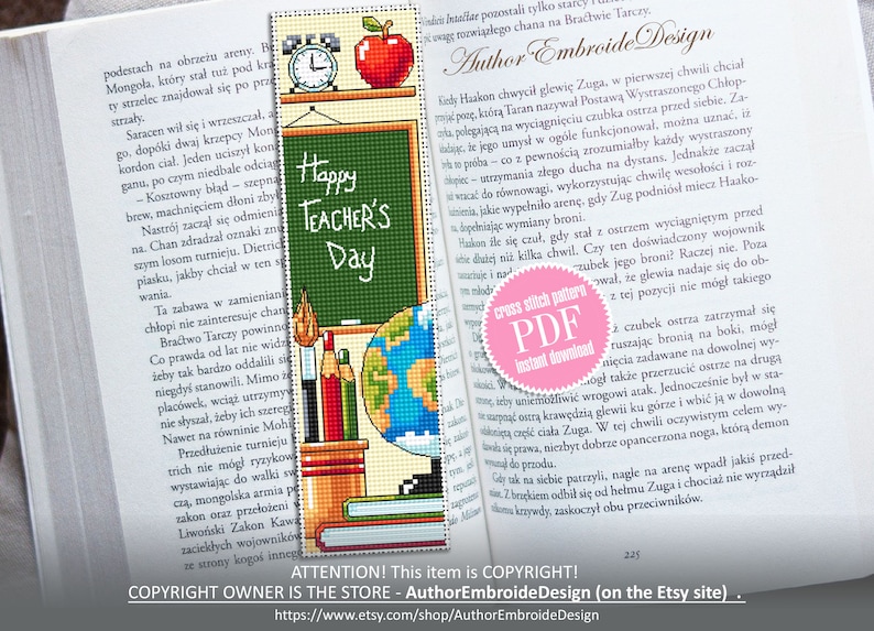 Teacher Bookmark Cross Stitch Pattern Download PDF Happy Teachers Day ...