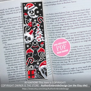 Spooky bookmark cross stitch pattern download PDF Gothic Christmas cross stitch chart Handmade bookmark pattern digital Gothic ornament #B73