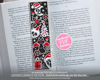 Spooky bookmark cross stitch pattern download PDF Gothic Christmas cross stitch chart Handmade bookmark pattern digital Gothic ornament #B73