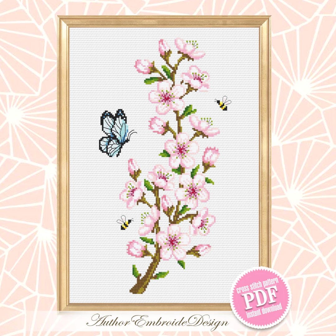 Cherry Blossom Branch Cross Stitch Pattern PDF Download Spring Flowers ...