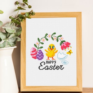 Happy Easter Cross Stitch Pattern PDF Small Easter Chick Cross Stitch ...