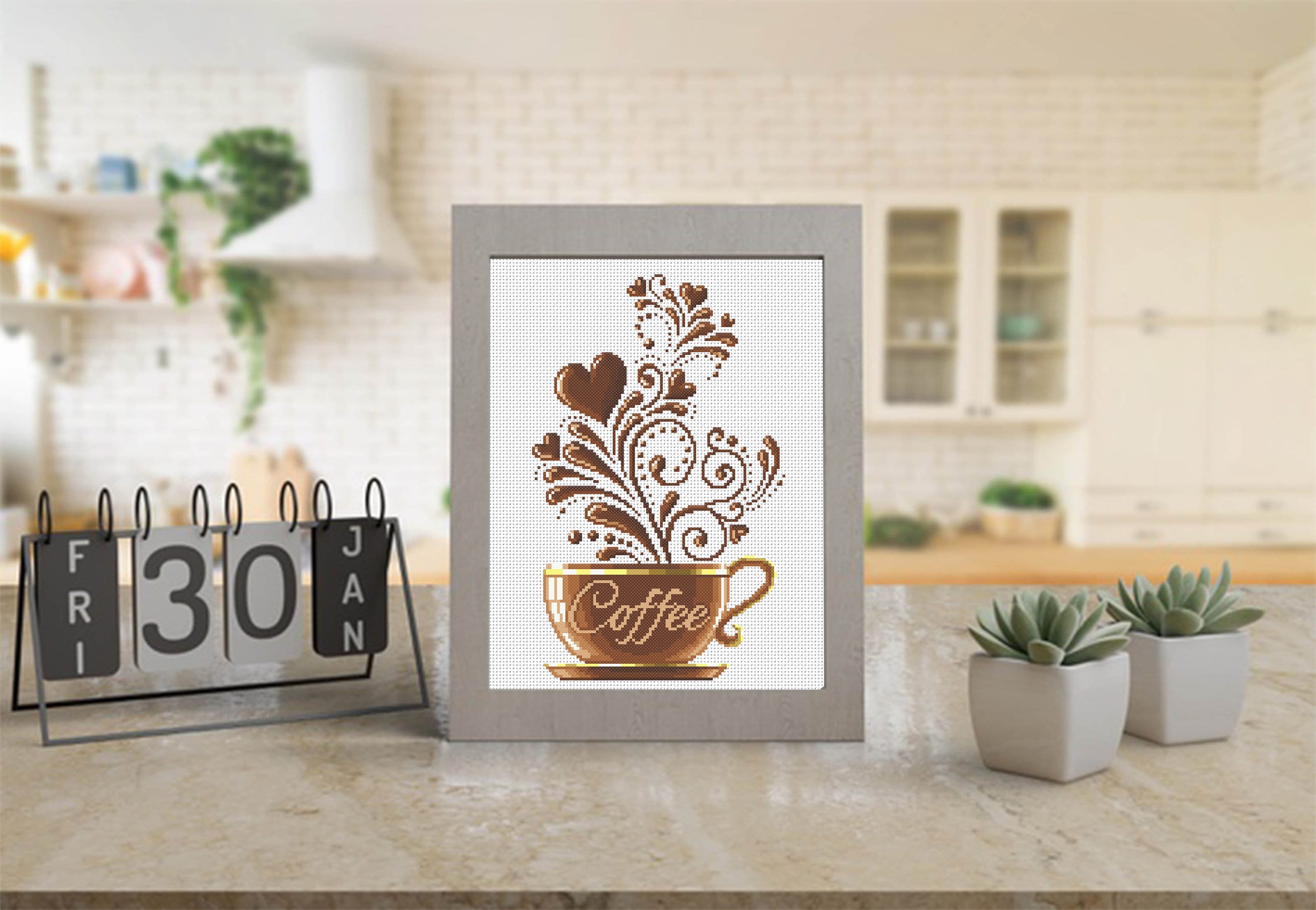 Coffee Cross Stitch Pattern Modern PDF Kitchen Cross Stitch Etsy