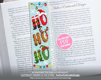 Christmas bookmark cross stitch pattern PDF download Ho Ho Ho Christmas cross stitch chart, Holiday bookmark pattern digital PDF #N558