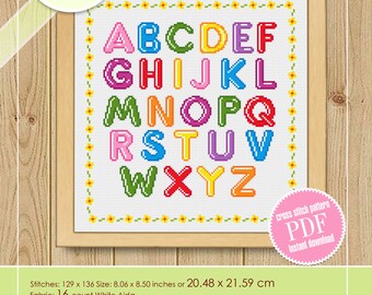 Alphabet Letters Cross Stitch Pattern Download PDF Colorful