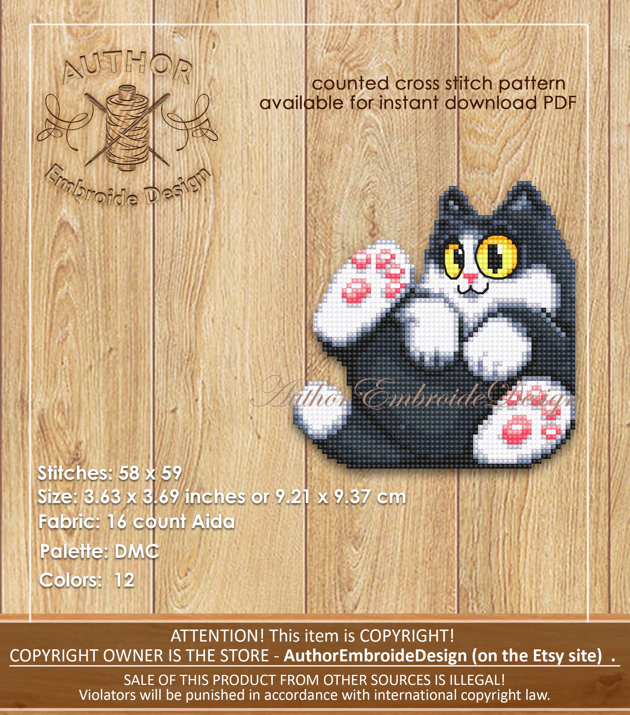 Black Cat Corner Bookmark Cross Stitch Pattern Download PDF Funny Cat ...