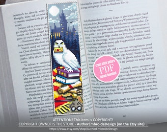 Fantasy bookmark cross stitch pattern download PDF Magic handmade bookmark digital PDF Fairy barn owl cross stitch chart Wizard world #B79