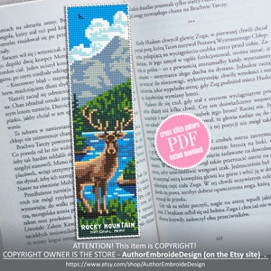 Rocky mountain national park Lesezeichen Kreuzstichvorlage PDF sofort download Natur Stickvorlage, Hirsch Stickdatei PDF #B189