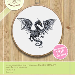 Dragon set cross stitch pattern download PDF Fantasy animal cross stitch chart, Dragon embroidery PDF, Blackwork patterns, Dragon art D13 image 2