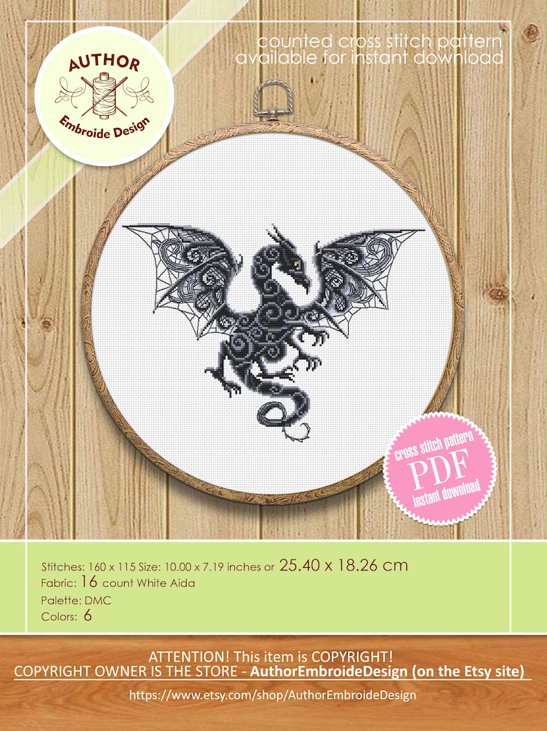 Dragon set cross stitch pattern download PDF Fantasy animal cross stitch chart, Dragon embroidery PDF, Blackwork patterns, Dragon art D13 image 2