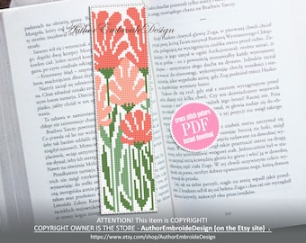 Abstract flowers bookmark cross stitch pattern PDF download Boho flowers cross stitch chart, Modern bookmark pattern digital PDF #B304