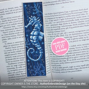 Under the sea bookmark cross stitch pattern PDF download Seahorse cross stitch chart, Digital bookmark pattern PDF Seahorse art, Ocean #B168