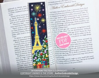 New Year Paris Holiday Bookmark Cross Stitch Pattern, Eiffel Tower Fireworks Xstitch Bookmark PDF (Instant Download)