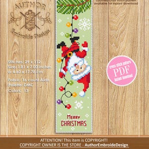 Merry Christmas Bookmark Set Cross Stitch Pattern PDF Download Santa ...
