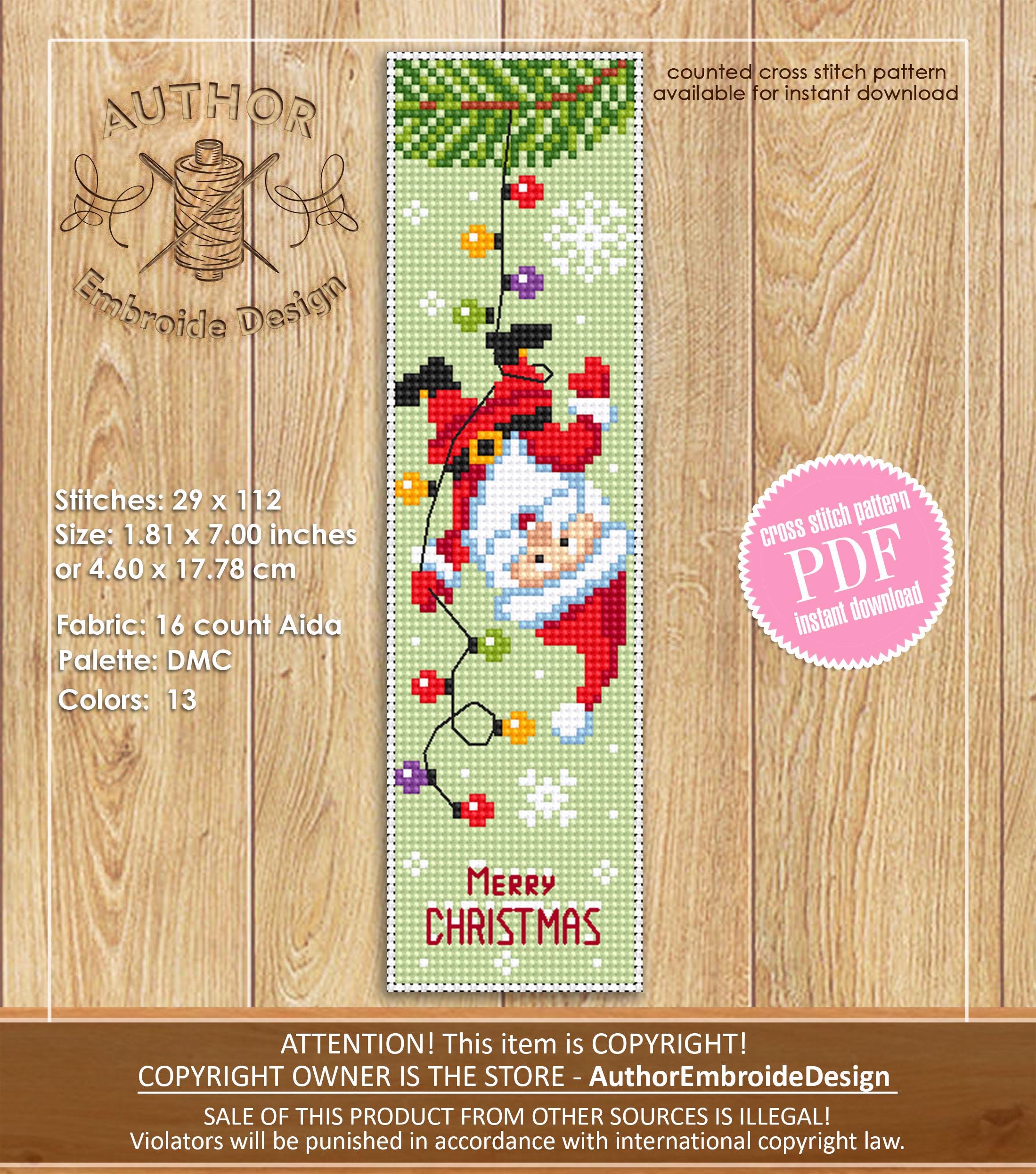 Merry Christmas Bookmark Set Cross Stitch Pattern PDF Download Santa ...
