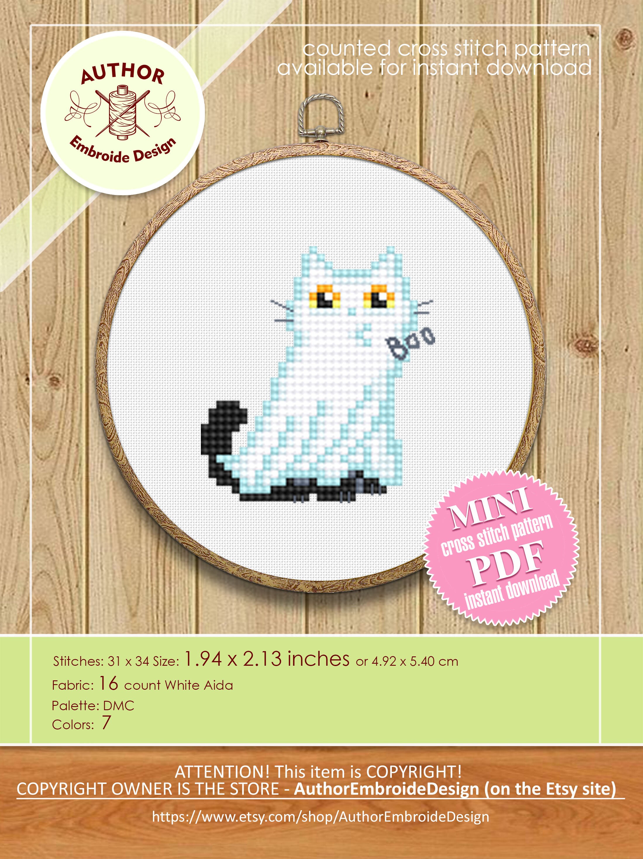 Set Halloween Cats Cross Stitch Pattern PDF Download Cute Black Cat ...