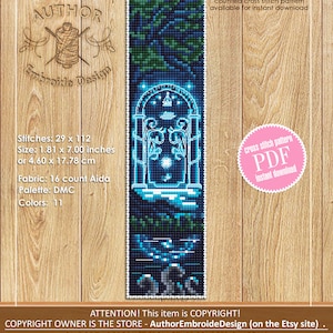 Fantasy bookmark cross stitch pattern download PDF Magic handmade bookmark digital, Wizarding world cross stitch, Fairy door embroidery B88 image 2