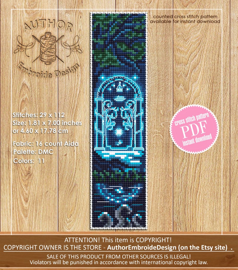 Fantasy bookmark cross stitch pattern download PDF Magic handmade bookmark digital, Wizarding world cross stitch, Fairy door embroidery B88 image 2