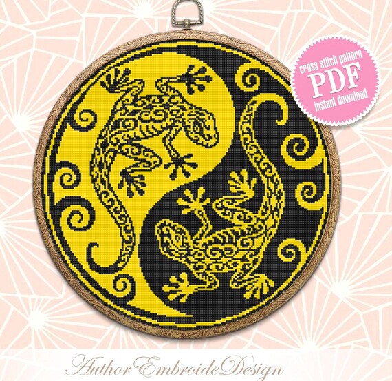 Lizard Yin Yang Cross Stitch Pattern Download PDF Salamander