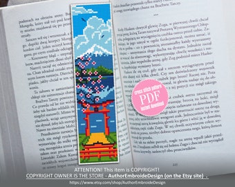 Bookmark Japan cross stitch pattern digital PDF Handmade bookmark nature cross stitch Spring xstitch chart Beginners Cross Stitching #B25