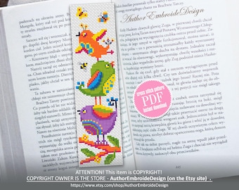 Patrón de punto de cruz para marcador de pájaro popular Descarga en PDF Gráfico de punto de cruz de pájaros divertidos, Lindo patrón de marcador digital en PDF Regalo para amantes de los pájaros #B415