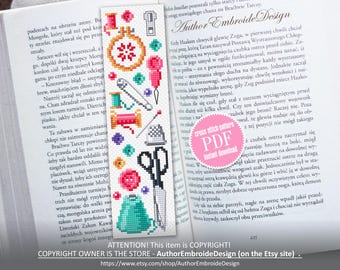 Needlepoint bookmark cross stitch pattern PDF download Sewing accessories cross stitch chart, Handmade bookmark pattern digital PDF #B451
