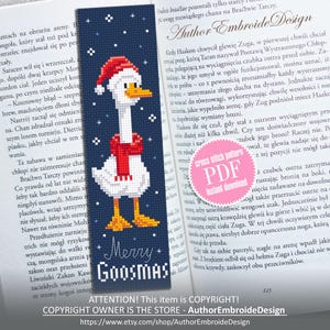 Christmas goose bookmark cross stitch pattern PDF instant download Silly goose cross stitch chart, Merry goosmas pattern digital PDF #B544