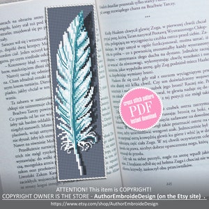 Feather bookmark cross stitch pattern download PDF Modern handmade bookmark digital PDF, Feather cross stitch chart, Bird bookmark #B78