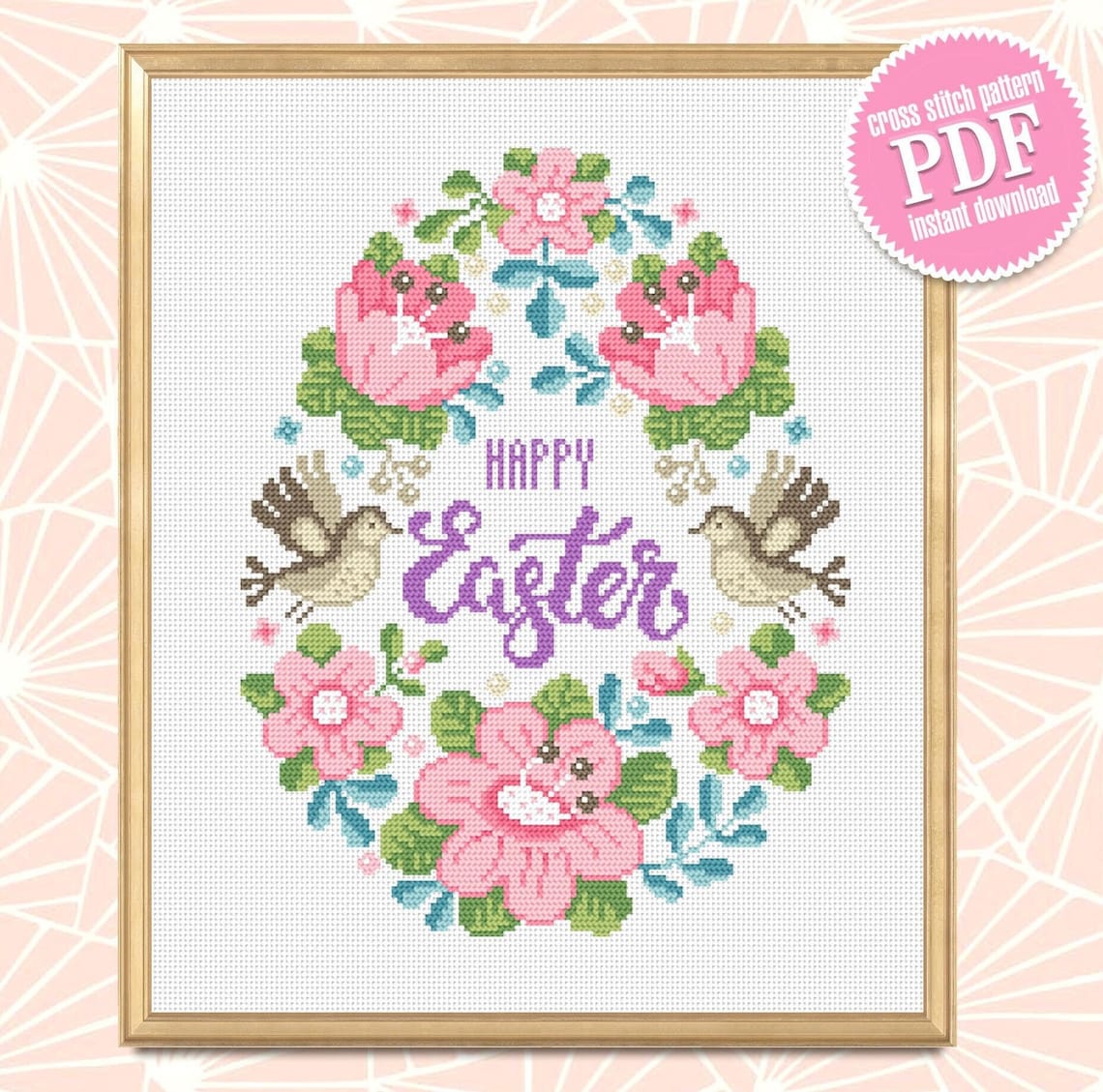 Floral Easter Egg Cross Stitch Pattern PDF Pastel Cross Stitch Happy ...