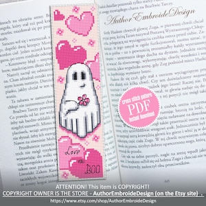 Gespenst Lesezeichen Kreuzstichmuster PDF download Geschenk Valentinstag gespenst Kreuzstichmuster, Herz Lesezeichen Muster PDF, Süßer Geist #B370