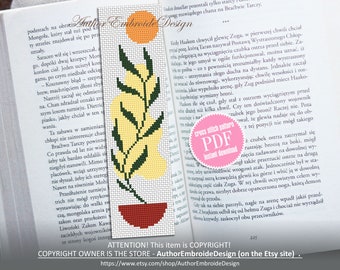 Abstract boho bookmark cross stitch pattern PDF download Minimalist floral cross stitch chart, Bookmark pattern digital PDF Boho gifts #B288