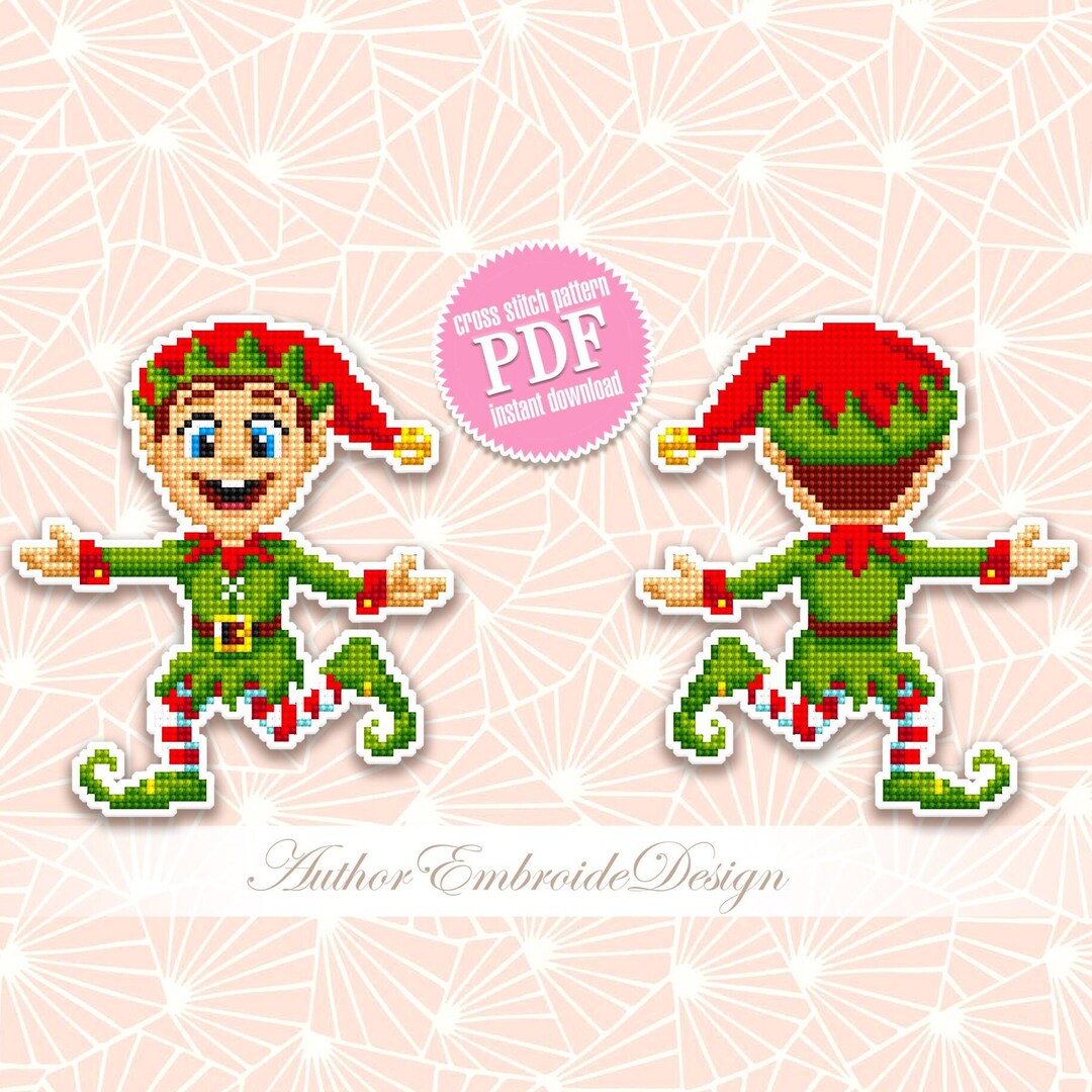 Christmas Elf Cross Stitch Pattern PDF Download Doublesided Christmas Tree Decor for Plastic