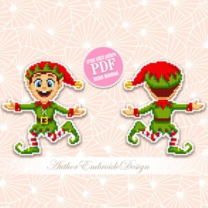 Peut inclure: Patron de point de croix PDF à télécharger instantanément d'un lutin de Noël vert et rouge avec une barbe blanche et un chapeau rouge. Le lutin est debout, les bras tendus et les jambes croisées. Le patron est disponible en téléchargement instantané.