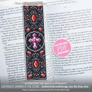 Gothic bookmark cross stitch pattern PDF download Vampire cross pattern digital PDF, Gothic cross stitch chart, Religious bookmark #B292