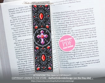 Gothic bookmark cross stitch pattern PDF download Vampire cross pattern digital PDF, Gothic cross stitch chart, Religious bookmark #B292