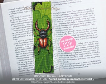 Stag beetle bookmark cross stitch pattern PDF download Bug cross stitch chart, Modern bookmark pattern digital PDF, Book lover gift #B284