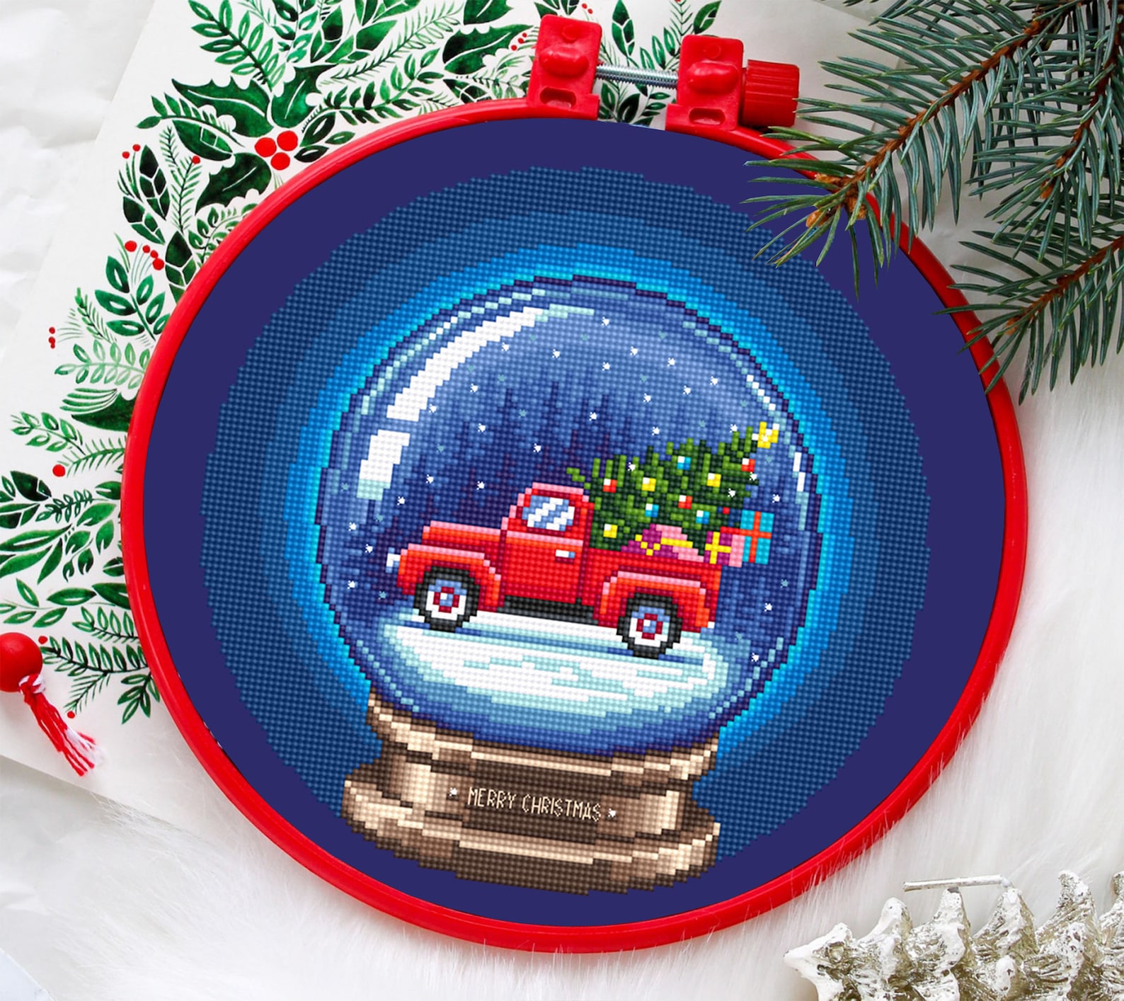 Vintage Christmas Cross Stitch Pattern Download PDF Red Truck Etsy