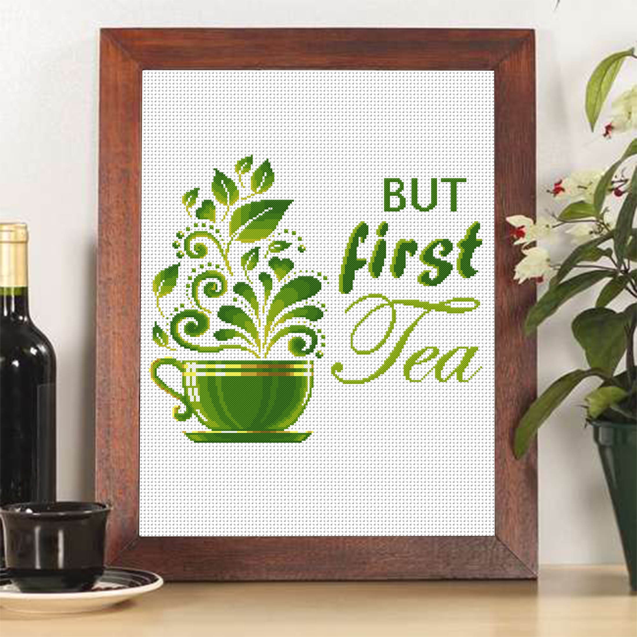 Herbal Tea Cup Cross Stitch Pattern but First Tea Instant - Etsy