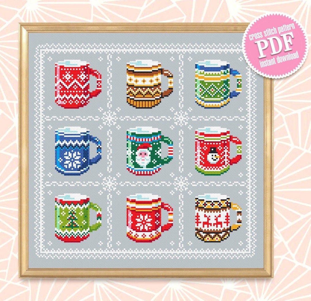 Funny Coffee Mug Cross Stitch Pattern PDF Christmas Mugs Cross Stitch