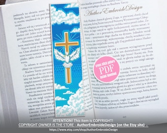 Christian bookmark cross stitch pattern PDF download Holy cross and white dove cross stitch chart, Bible bookmark pattern digital PDF #B443