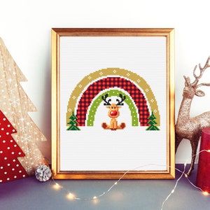 Christmas Rainbow Reindeer Cross Stitch Pattern PDF Download, Buffalo ...