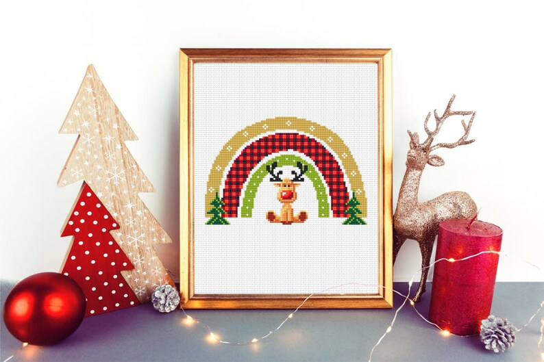 Christmas Rainbow Reindeer Cross Stitch Pattern PDF Download, Buffalo ...