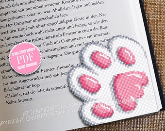 Cat Corner bookmark cross stitch pattern download PDF Cute cat paw cross stitch chart, Cat bookmark digital pattern PDF Cat lover gift #B308