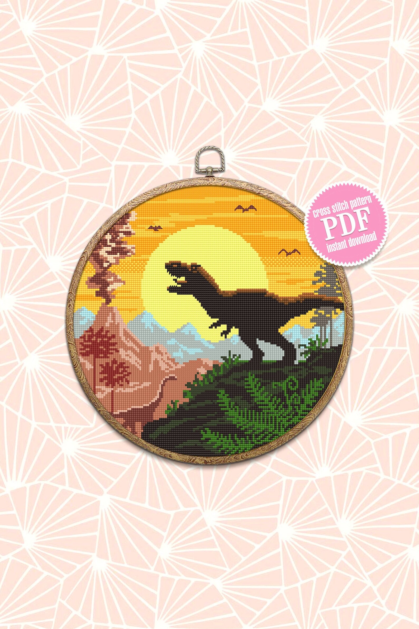 Dinosaur Cross Stitch Pattern Download PDF Ancient Animal Etsy