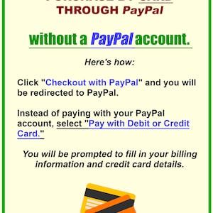 Pu&ograve; includere: Illustrazione che mostra come pagare un acquisto con carta tramite PayPal senza avere un account PayPal. L'immagine mostra due carte di credito e del testo che spiega il processo.