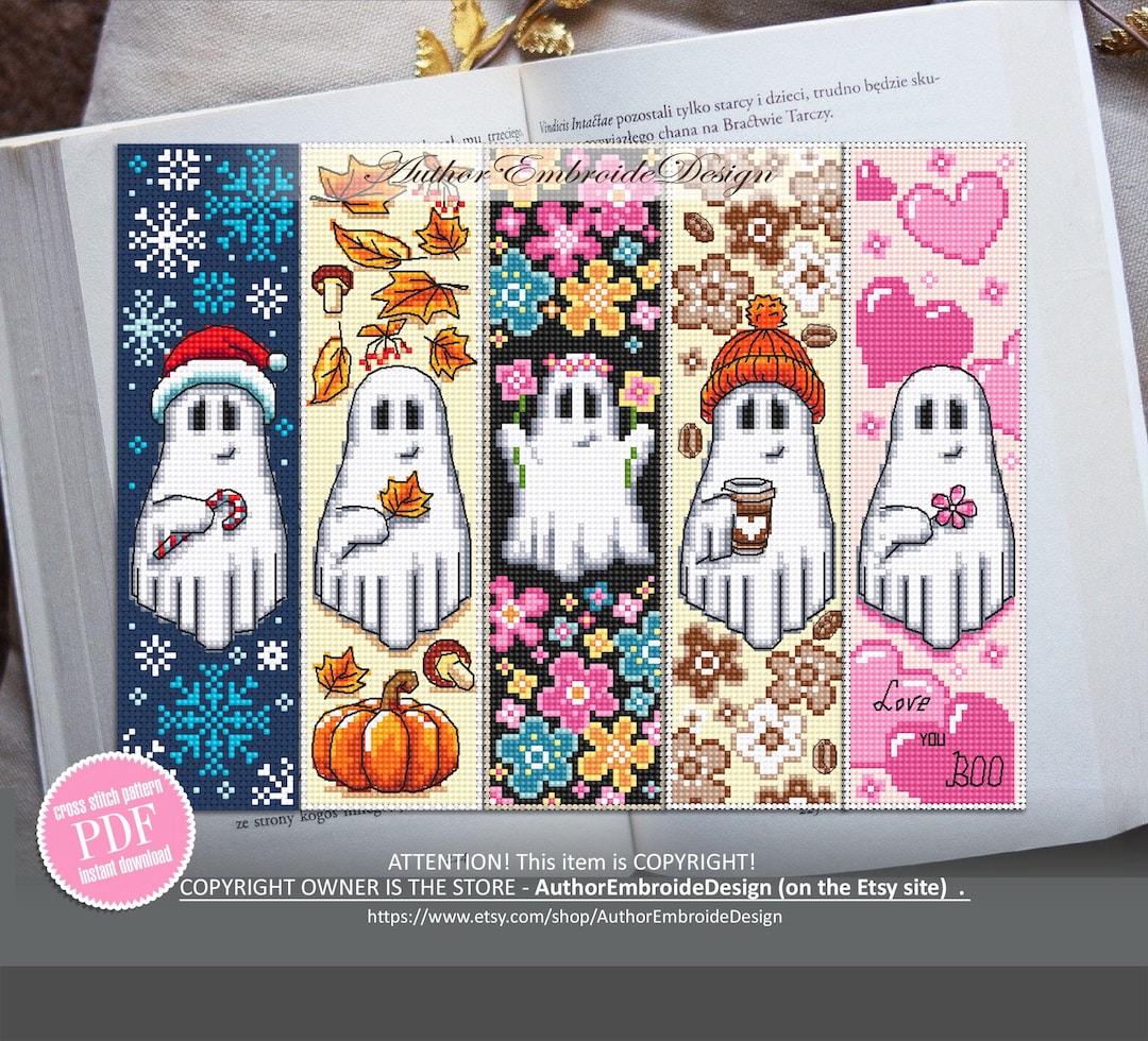 Ghost Bookmark Set Cross Stitch Pattern PDF Download Cute Ghost Cross ...