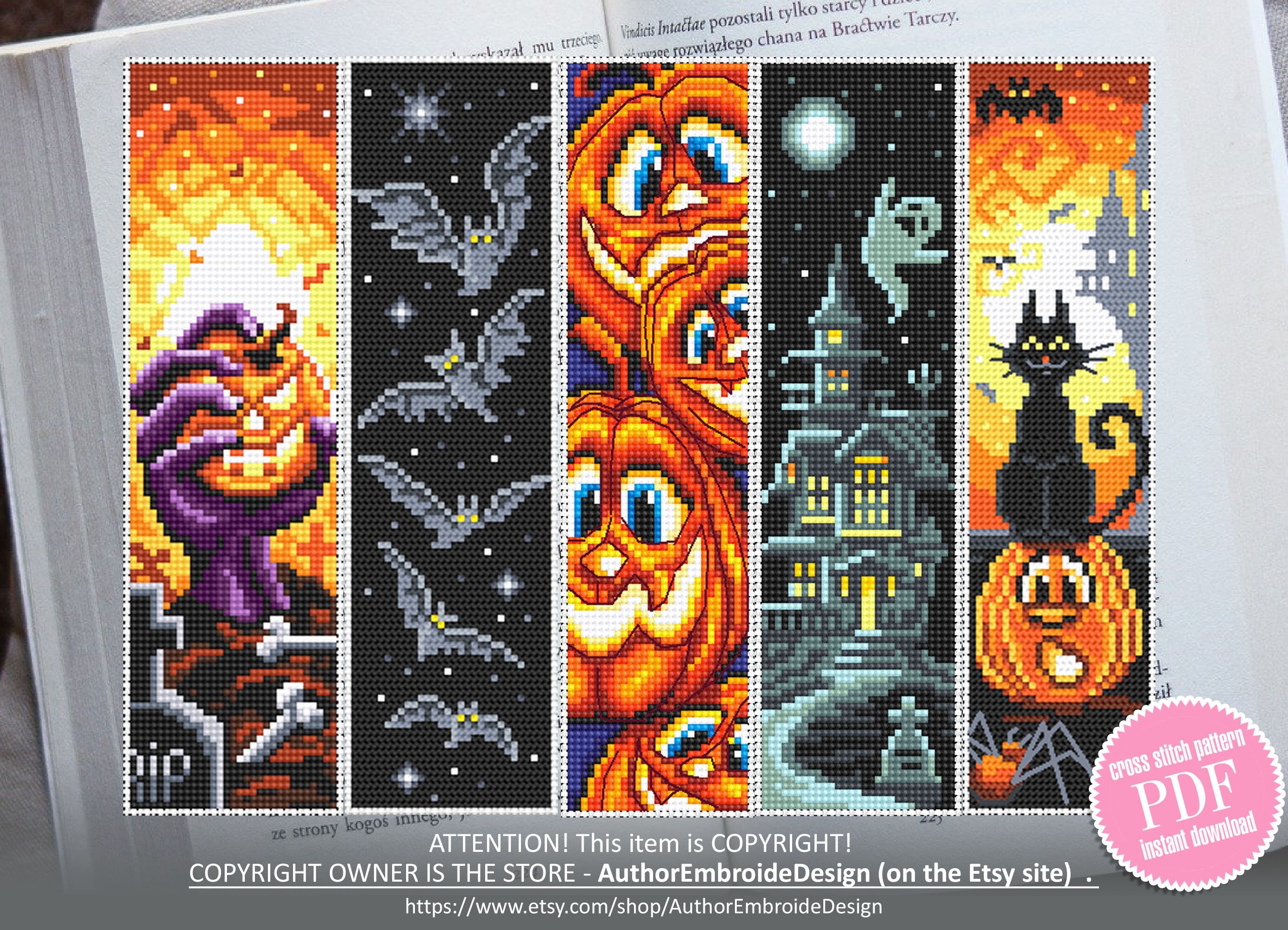 Halloween Bookmark Set Cross Stitch Pattern PDF Download Halloween ...