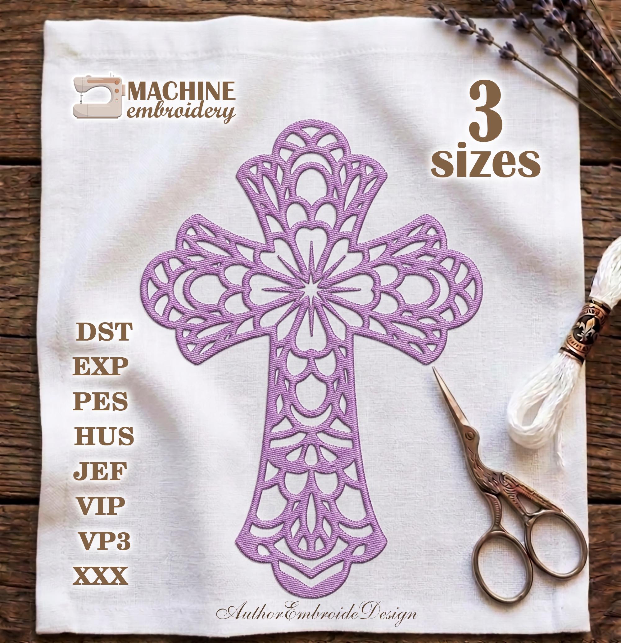 Floral Cross Machine Embroidery Design, Mandala Religios Ornament