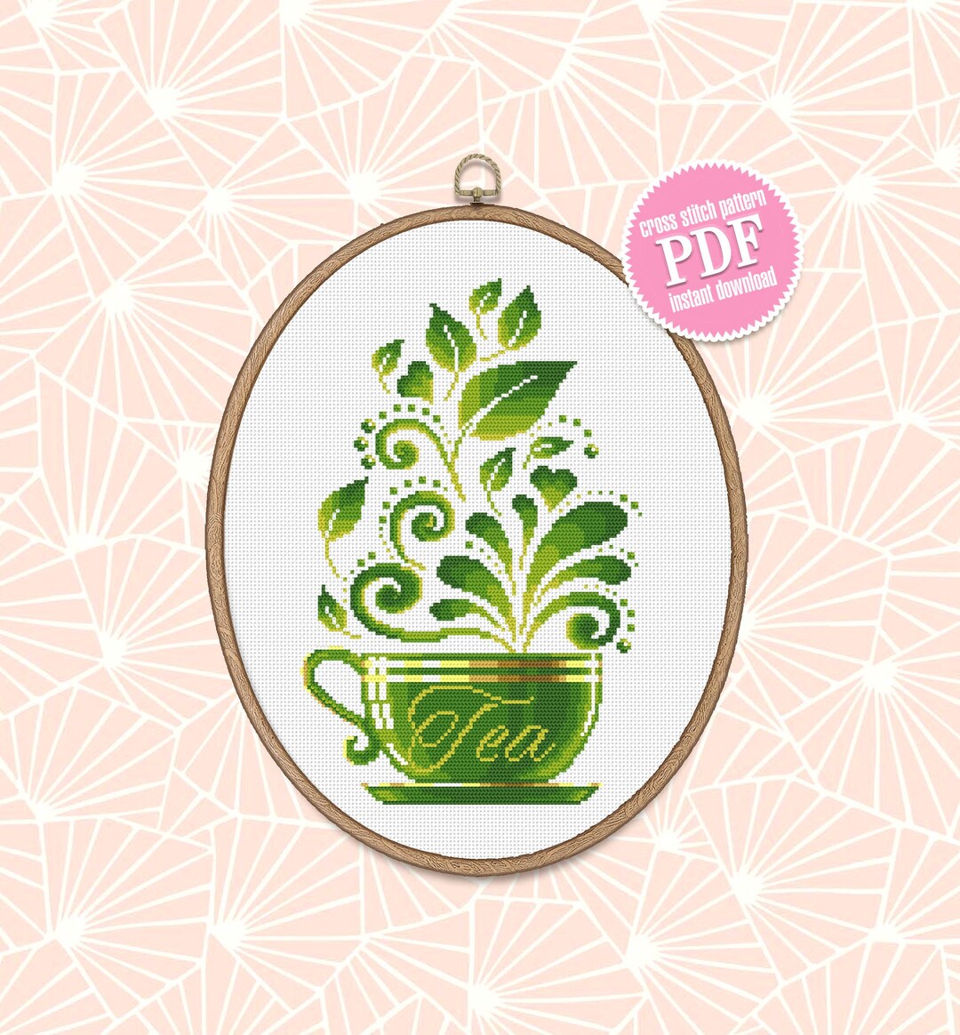 Tea Cup Cross Stitch Pattern Download PDF Awesome Kitchen Etsy