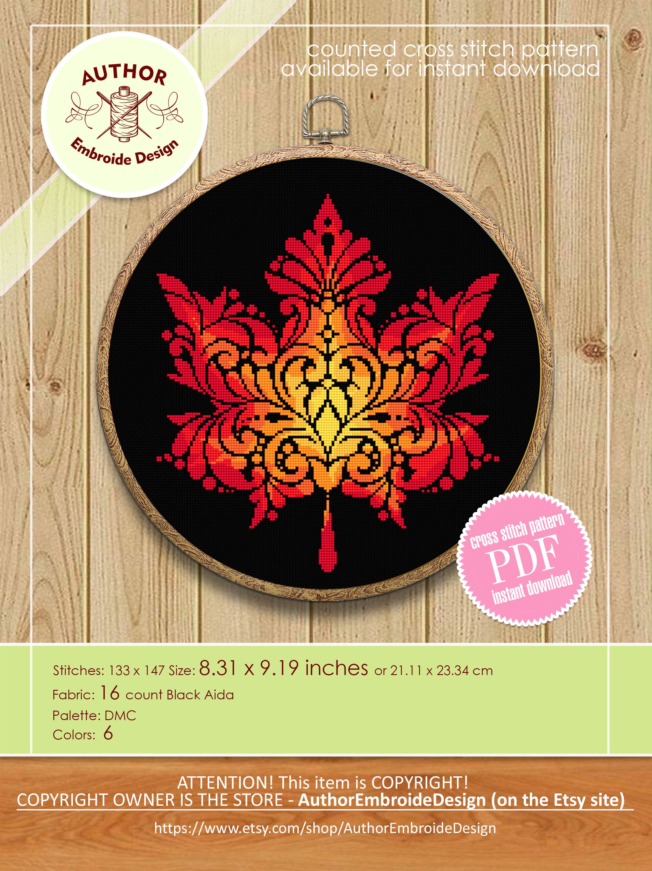 Maple Leaf Mandala Cross Stitch Pattern PDF Download Autumn Leaf Cross ...