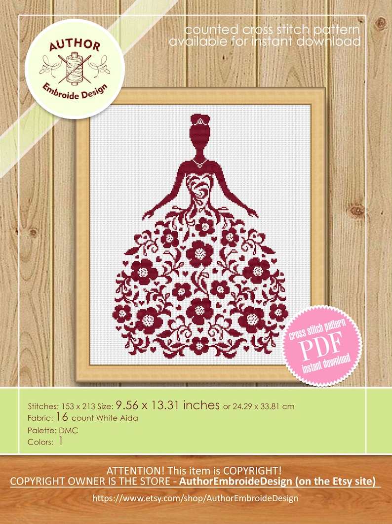 Wedding Dress Cross Stitch Pattern Download PDF Silhouette Etsy
